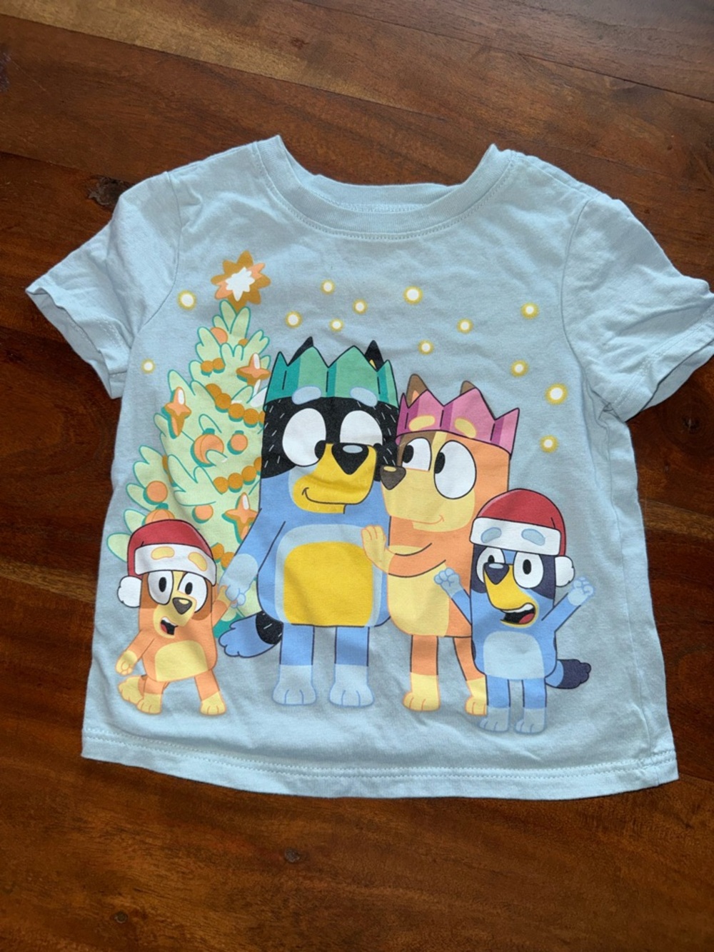 Light Blue Kids Short Sleeve Tee with Festive‎ Bluey Family Graphic